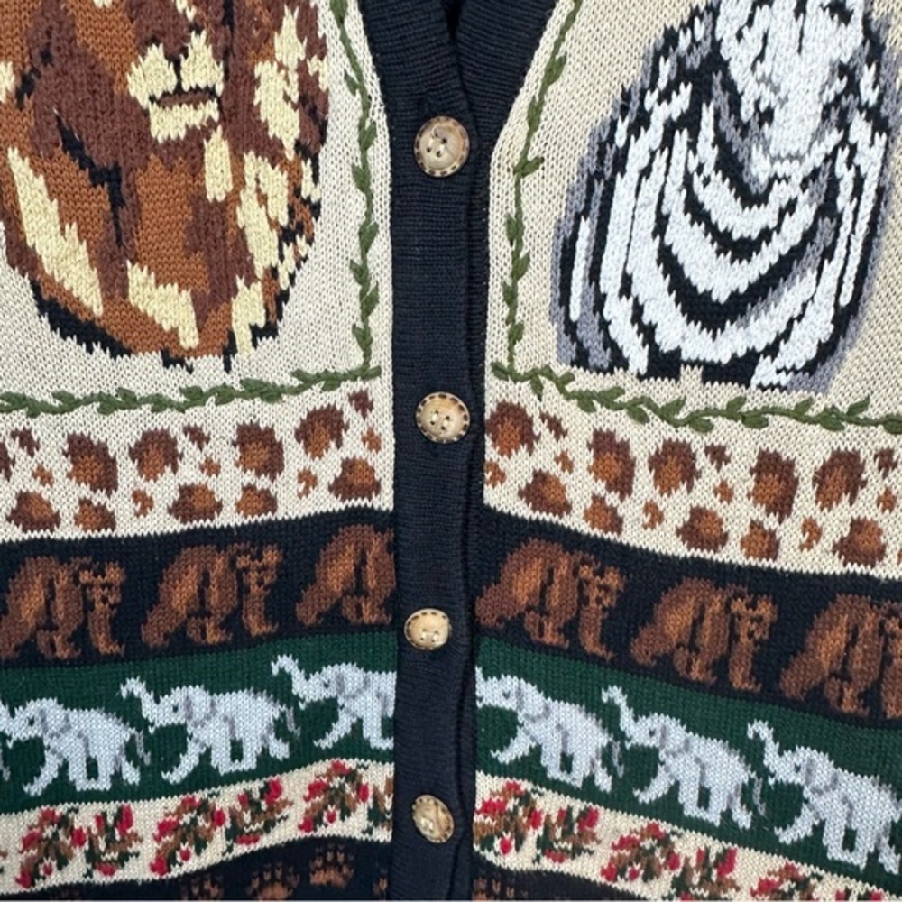 Vintage 90s Eagles Eye Safari Zebra Knit‎ Vest Size L Lion Animal Print African - Picture 7 of 15
